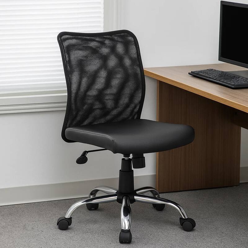 Lene Task Chair, Black Mesh and Caressoft Vinyl, Chrome, Tilt Tension