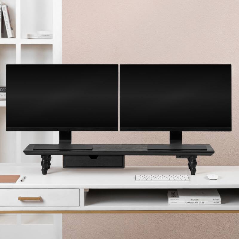 Jani Wood Monitor Stand Riser Desk - Ergonomic Design Stand, Desktop Organizer Table for Home, Office Workspace, Gaming Desk - Black