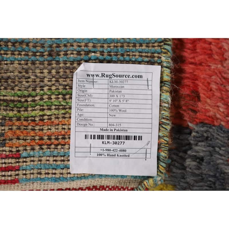 Plush Colorful Moroccan Area Rug Hand-Knotted Wool Carpet - 5'8" x 9'10"