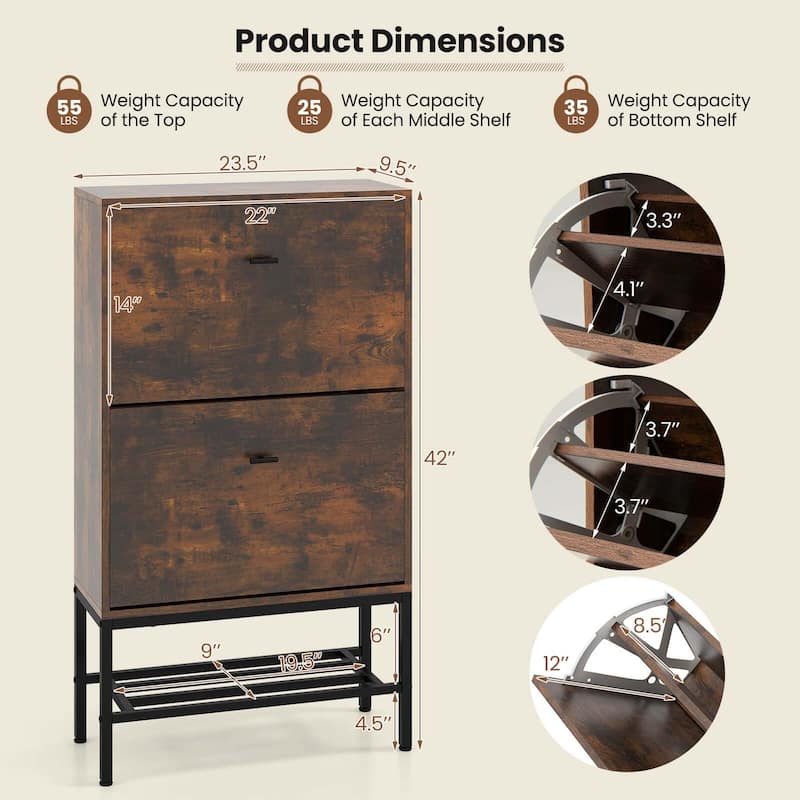Costway Industrial Shoe Storage Cabinet with 2 Flip Drawers 1 Bottom - See Details