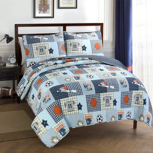 slide 2 of 7, Taylor & Olive Blue Patchwork Sports Quilt Bedding Set