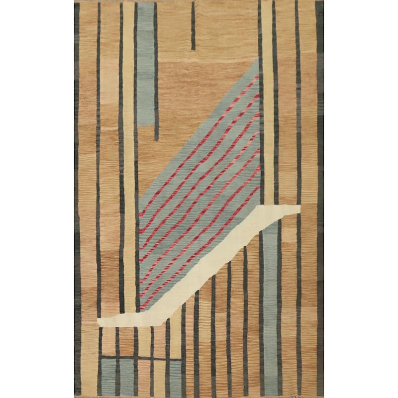 Hand Woven Oriental 100% Wool Carpet Southwestern Modern Brown Kilim Area Rug - 9' 11'' X 6' 7''