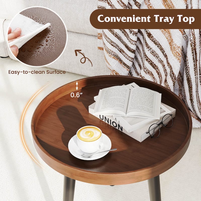 Costway 1/2 PCS Round Side Table Sofa Coffee End Accent Table