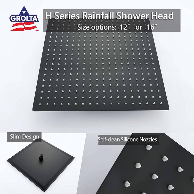 Dual Shower Heads System 6" Wall Mounted High Pressure Regular & 12" Ceiling Rainfall Shower Head w/ 3 Way Thermostatic Faucet