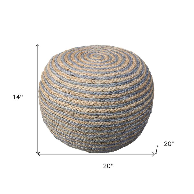 HomeRoots 20" Gray Cotton Blend Round Striped Pouf Ottoman