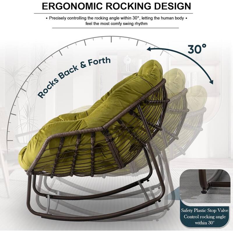 Outdoor Rattan Rocker Recliner Chair With Polyester Padded Cushion