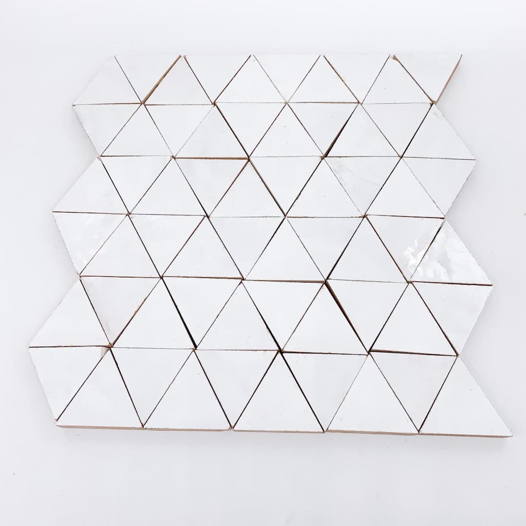 Contemporary Zellige Panels, 12" x 12" x 1/2", Triangle White
