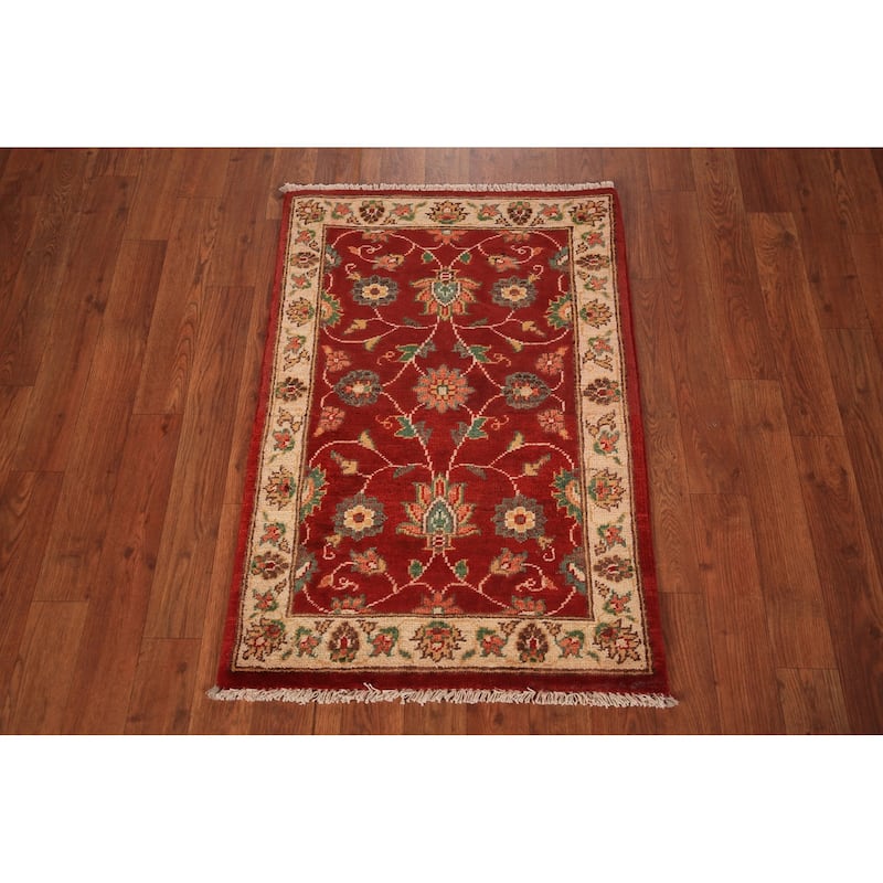 Red Floral Kazak Foyer Rug Hand-Knotted Wool Carpet - 2'0" x 3'0"