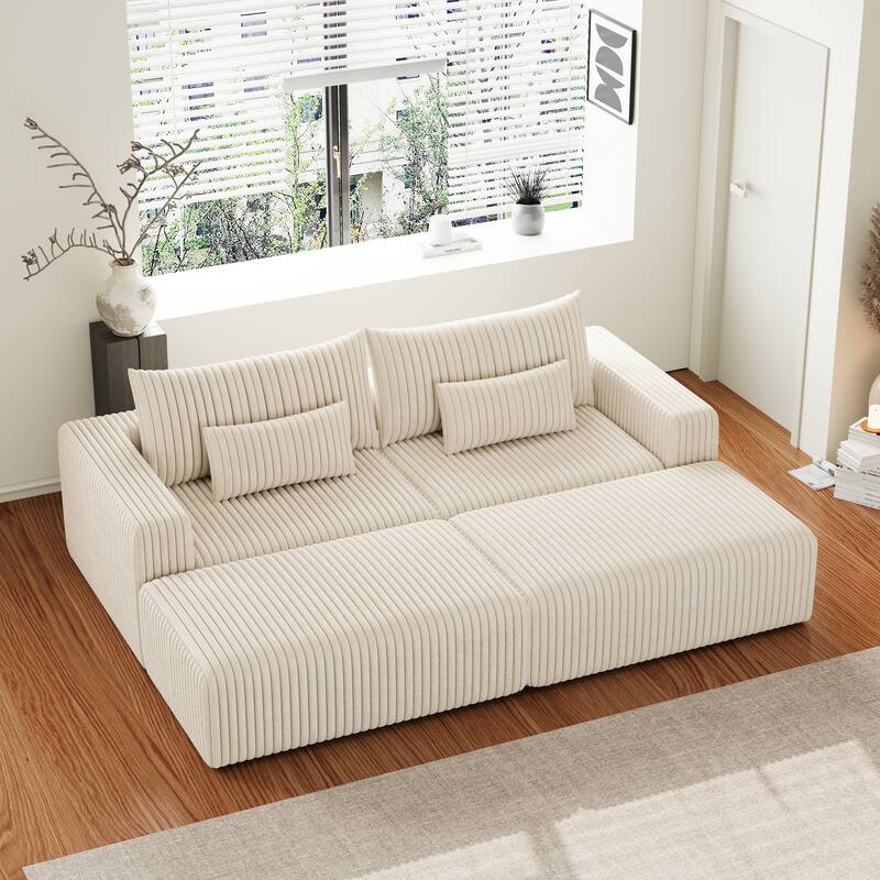 Oversized Sectional Lounge Chaise Plush Corduroy Loveseat with 2 Ottoman, Sleeper Sofa Chair Zen Chair Bed for Living Room
