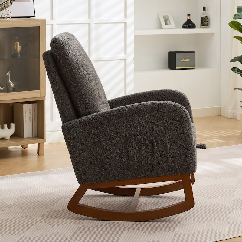 Mid-Century Modern Nursery Rocking Armchair Glider Rocker With Retractable Footrest For Living Room