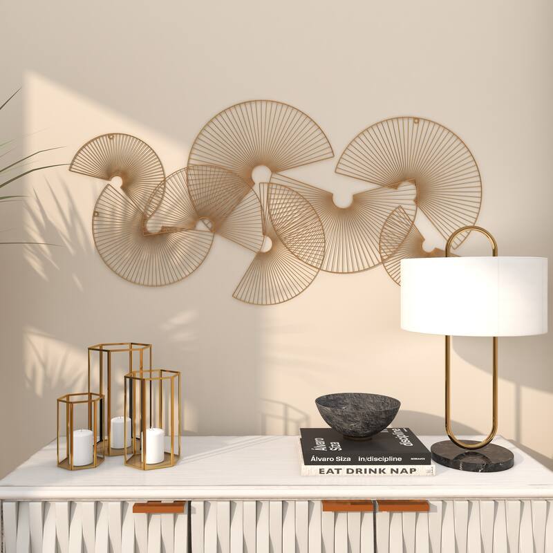 CosmoLiving by Cosmopolitan Gold Metal Crescent Overlapping Wire Fan Sunburst Home Wall Decor
