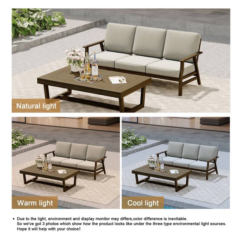 Modern Wood Outdoor Patio Sofa Loveseat with Cushion