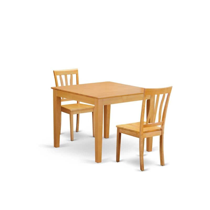 Mid-Century Table and Chairs Set - 3-Piece Dining Set - Oak Finish - 36" Square Table