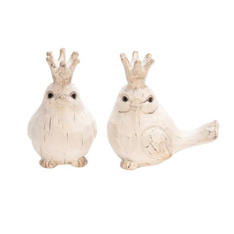 S/2 Resin Birds W/ Crowns, White - 3.5Wx5.5Lx5.5H