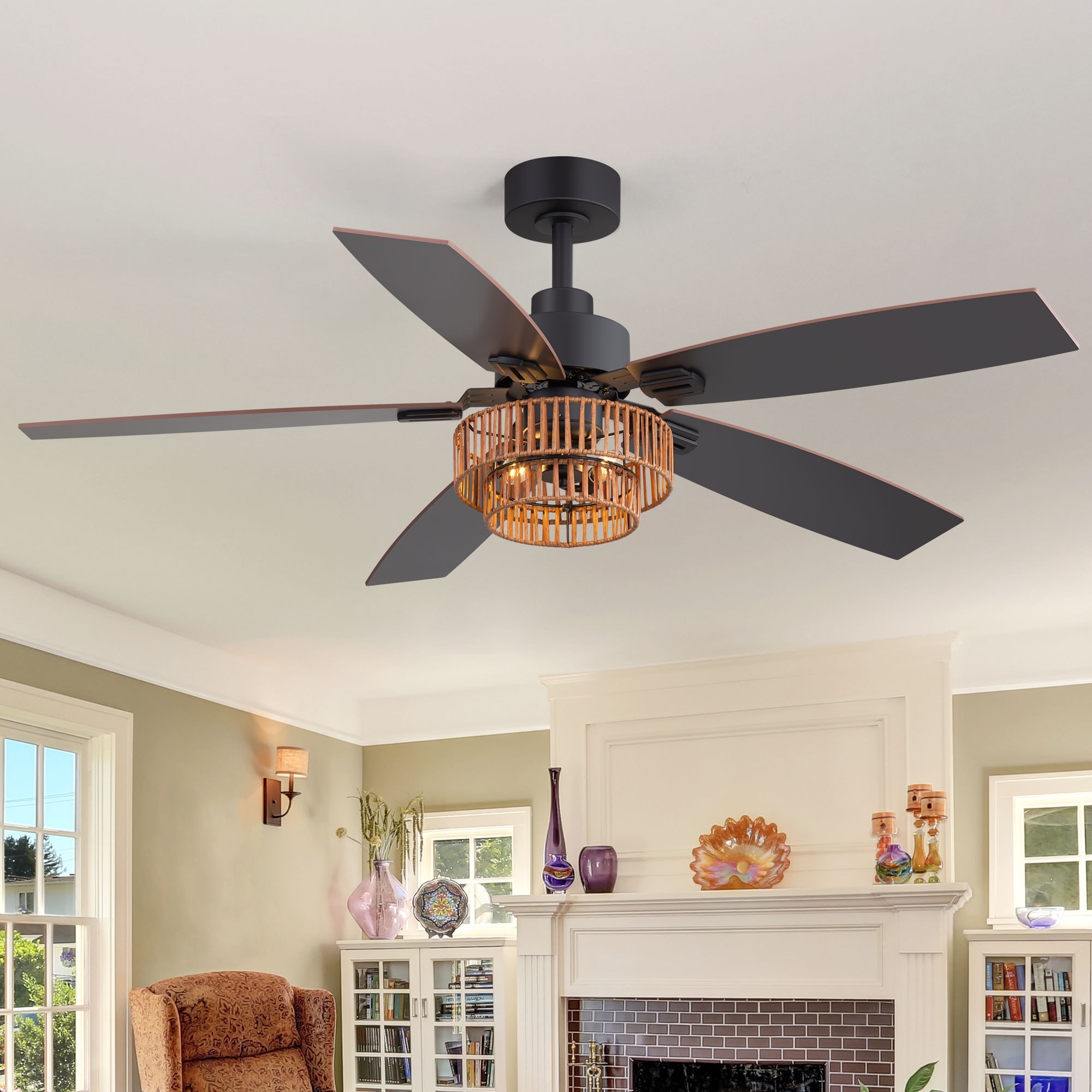 Airsurfer 52" Ceiling Fan with Lights,Wood Blades, Remote Control, 6 Speeds