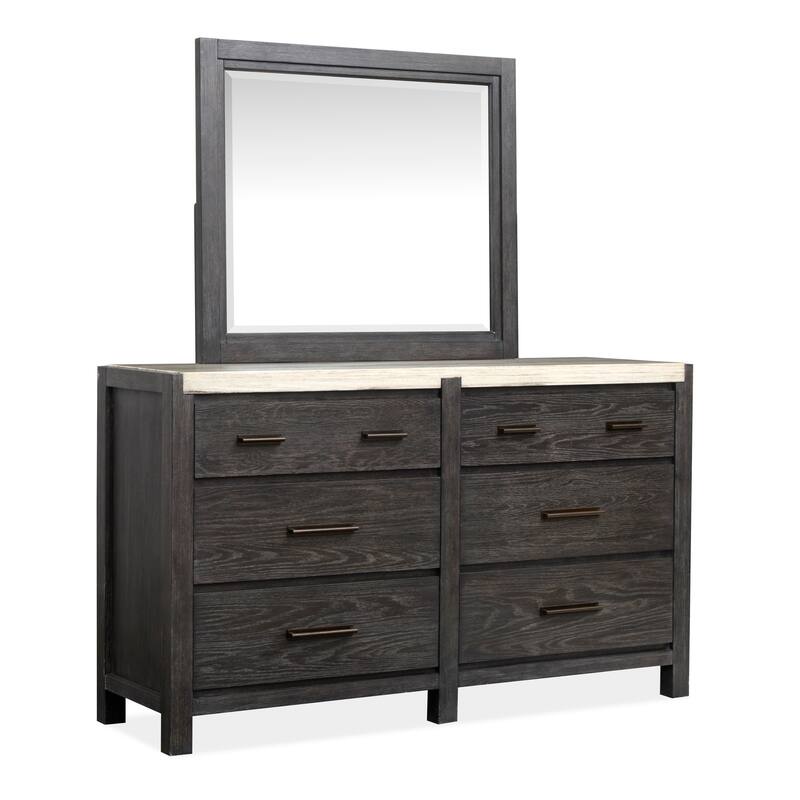 Magnussen Home Plum Creek Ravenwood Black Drawer Dresser with Landscape Mirror - 6-drawer