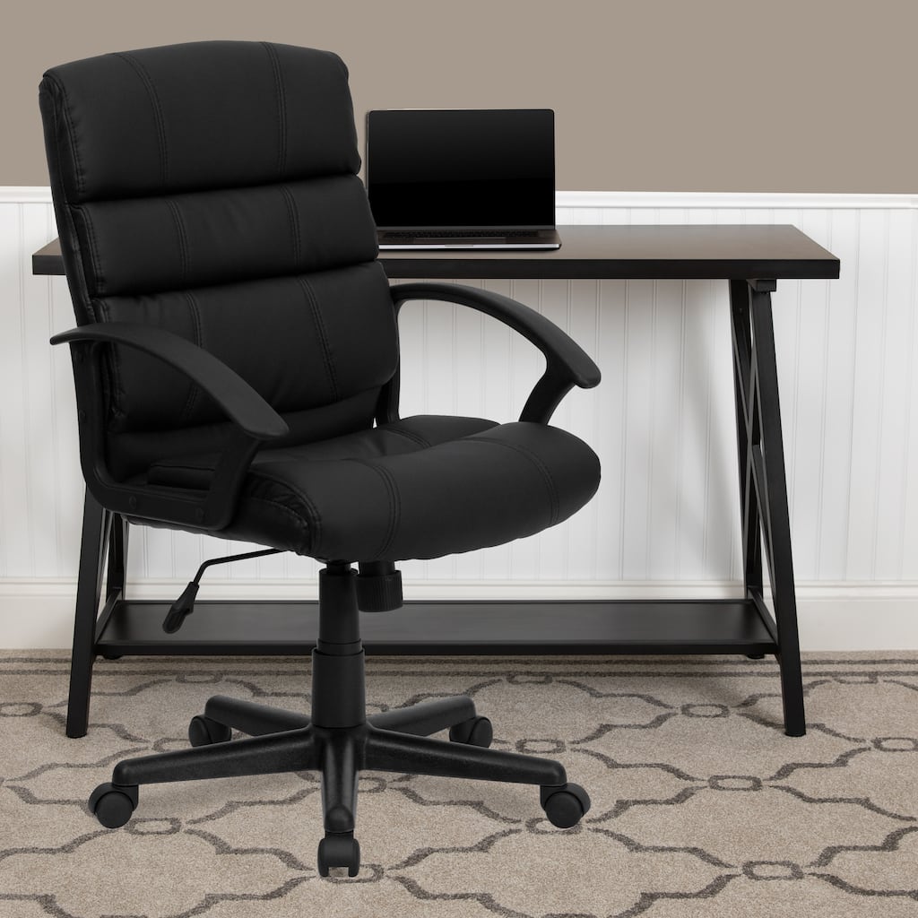 Mid-Back LeatherSoft Swivel Office Chair with Accent Divided Back and Arms