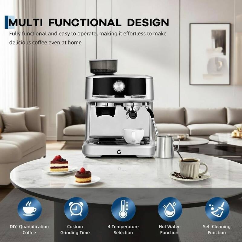 Espresso Machine, with Grinder, 1.5l Removable Water Tank