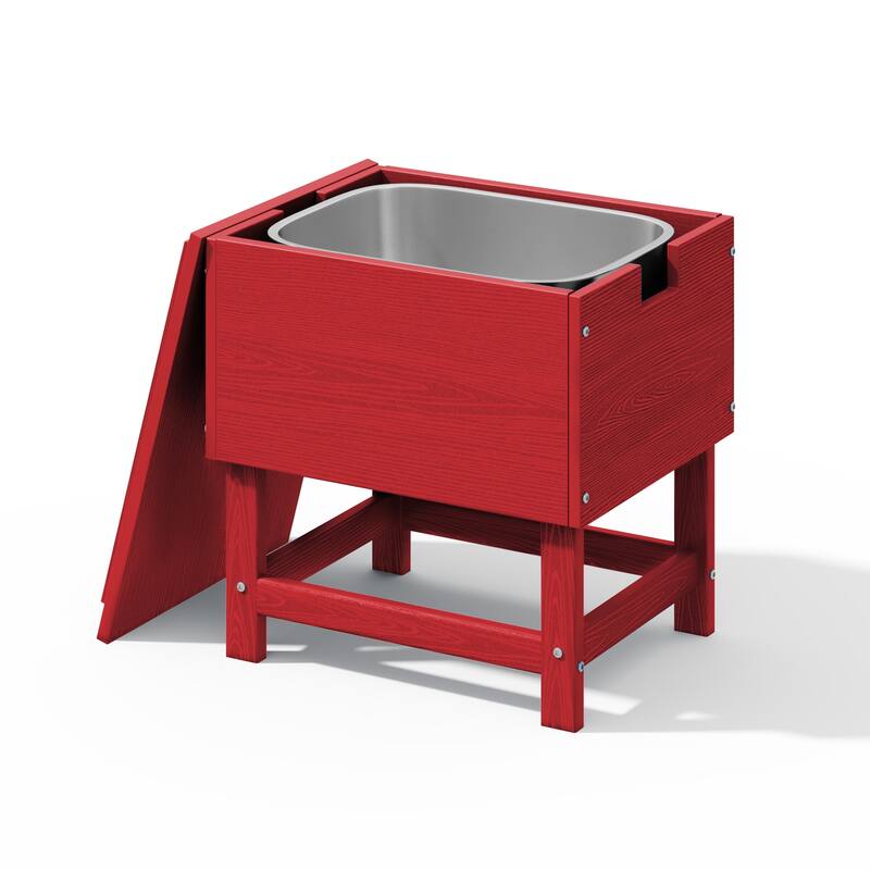 Outdoor Patio Weather Resistant HDPE Coffee & Side Table, Build-in Stainless Steel Cooler Bucket - Bright Blue
