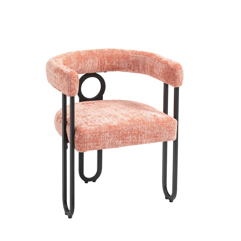 Pink Modern 23.62" Upholstered Barrel Chair with Black Iron Frames for Kitchen (Set of 2)