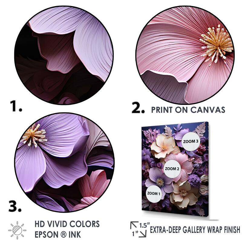 Designart "Paper Mache Hibiscus Flowers In Amethyst Hues " Hibiscus Wall Art