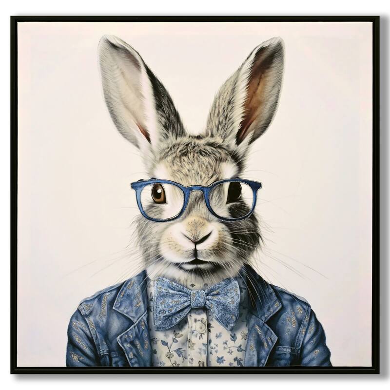 Gallery Wrapped Canvas Wall Art - Dapper Bunny in Tailored Cobalt Blue Suit, Modern Animal Portrait Framed Print