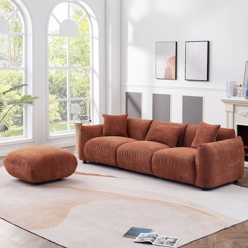 Upholstered Comfortable Soft Lamb Down White Sectional Sofa Couch with Ottoman