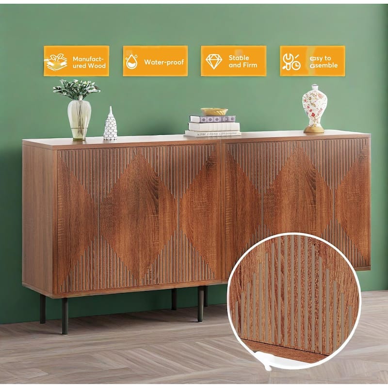 Modern Freestanding Storage Cabinet with 4 Shelves and 4 Doors for Living Room Kitchen or Bedroom - 59.06" x 13.77" x 31.49"