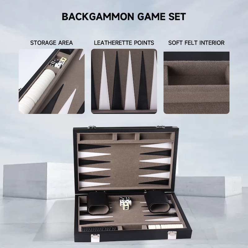 GSE™ 11" Leather Backgammon Board Game Set, Portable Folding Backgammon Board Game with Game Pieces - Small