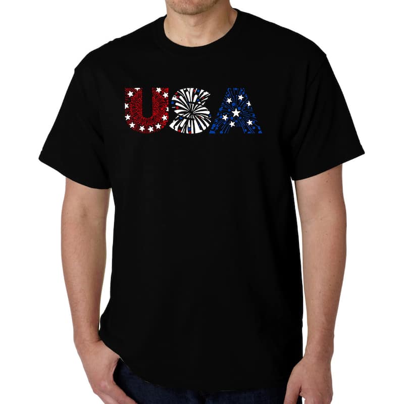 LA Pop Art Men's Word Art T-Shirt - USA Fireworks - Black - S