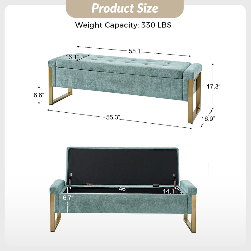 Alina Modern Upholstered Flip Top Storage Bench with Metal Legs by HULALA HOME