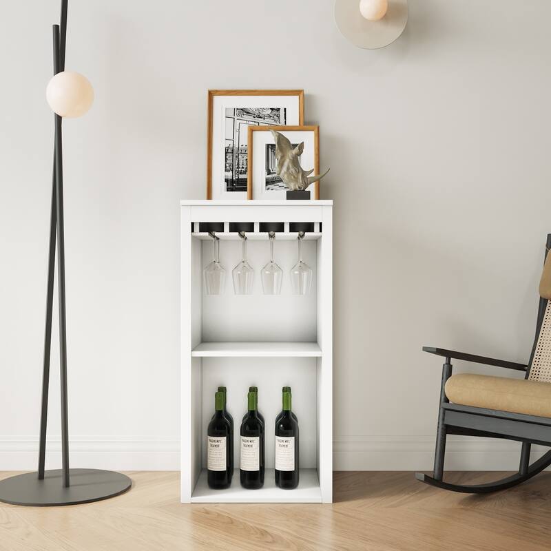 17.85" Modular Wooden Wine Bar Storage Cabinet with Shelves & Hutch - White