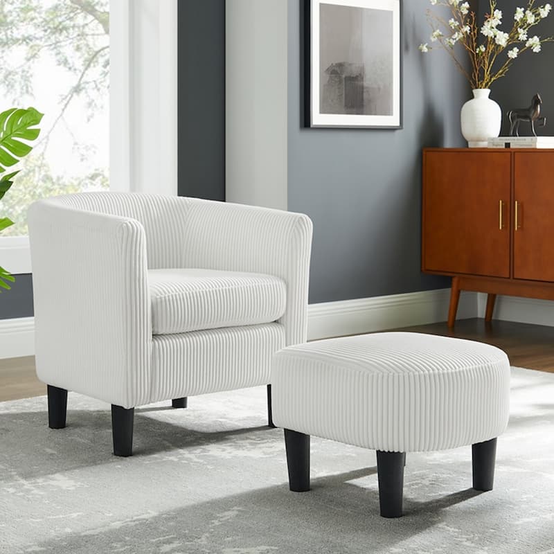 Corduroy Single Sofa Chair with Ottoman Foot Rest
