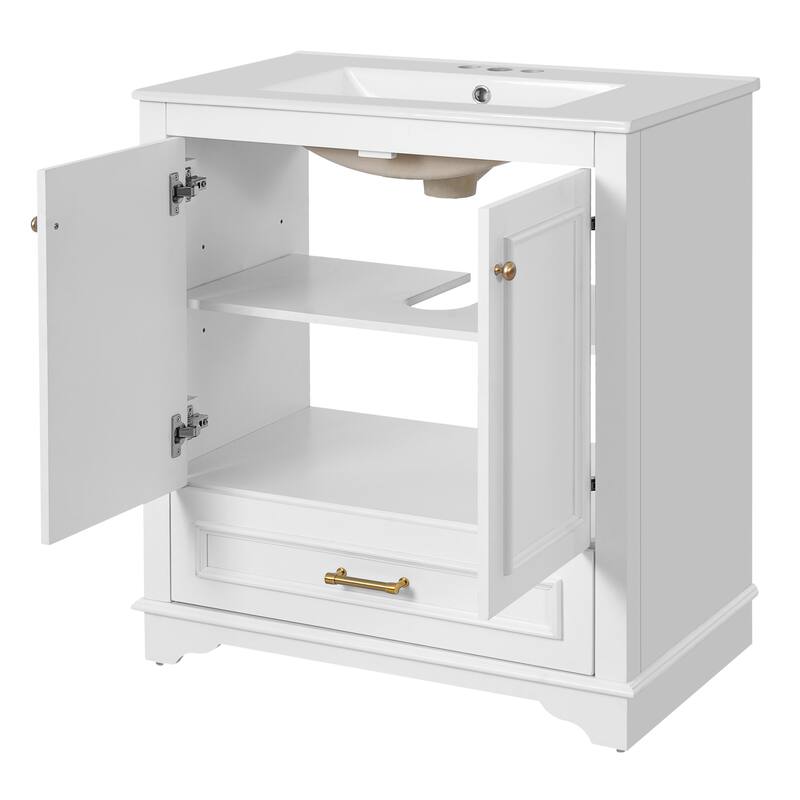 30'' Freestanding Bathroom Vanity with Single White Integrated Ceramic Sink - 30.5'' x 18.4'' x 33.9''