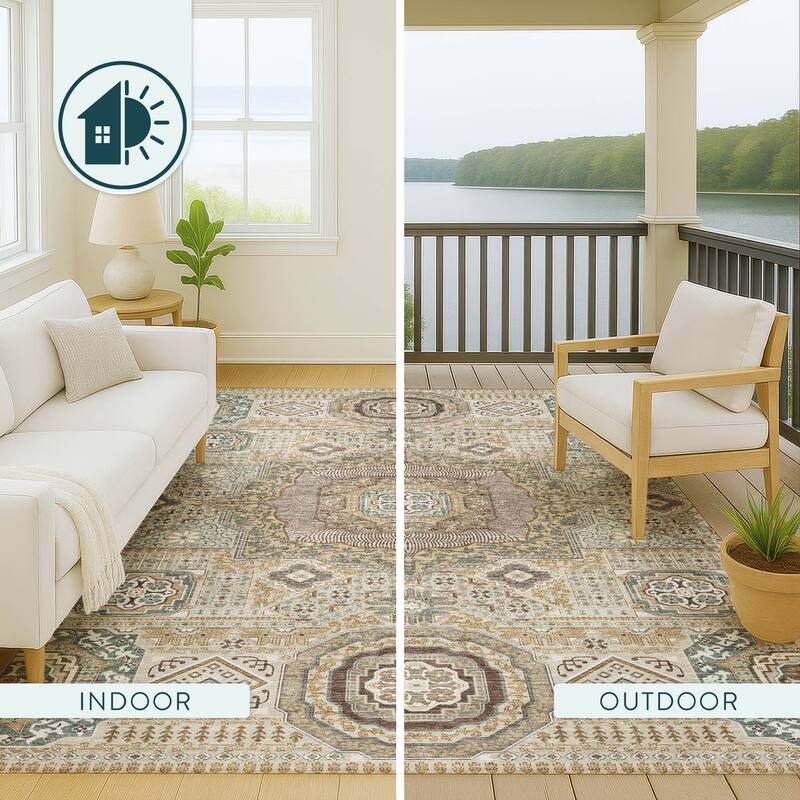 Machine Washable Indoor/ Outdoor Traditonal Isaiah Chantille Rug