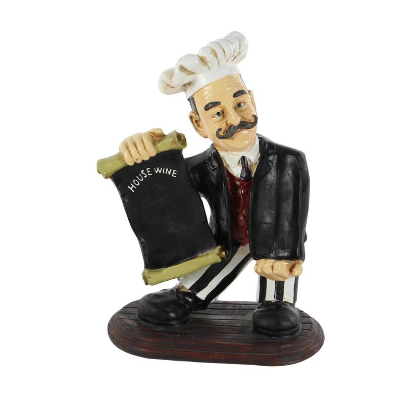 Polystone Chef Decorative Sculpture with Chalkboard and Wine Holder Slot - Black - Roche River Decor
