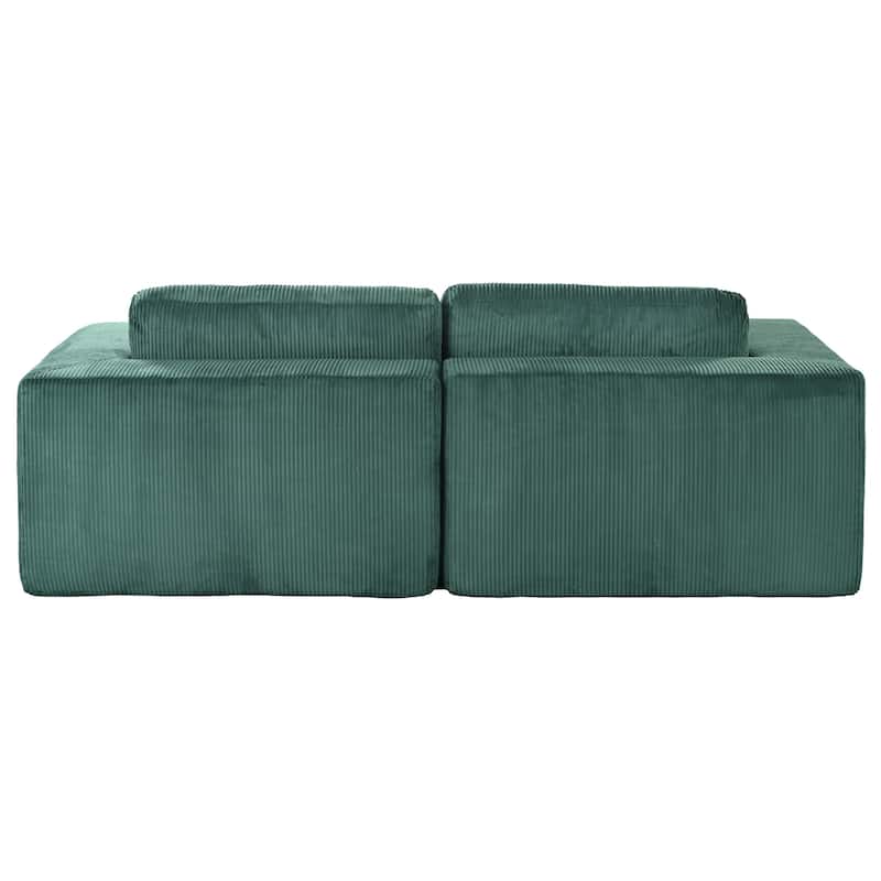 Modern Convertible Corduroy Loveseat Sofa Bed Wide Armrest Sofa with 2 Pillows for Living Room Apartment