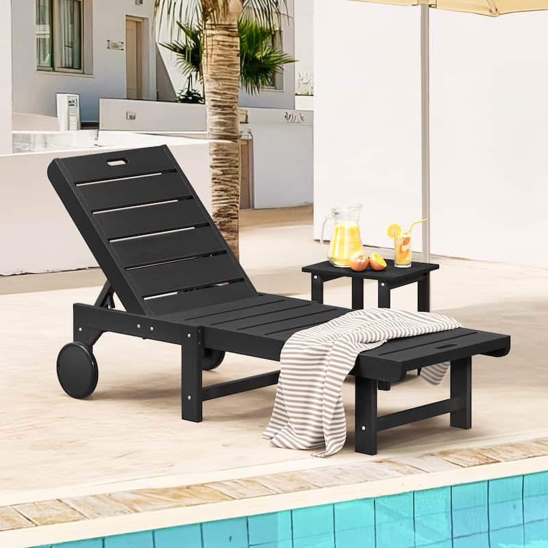 LUE BONA Outdoor Chaise Lounge Plastic Patio Chaise Lounge Chairs with Side Table - Black