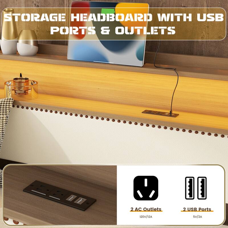 Twin Size Sofa with Trundle,Upholstered Daybed with Charging Station and LED Lights