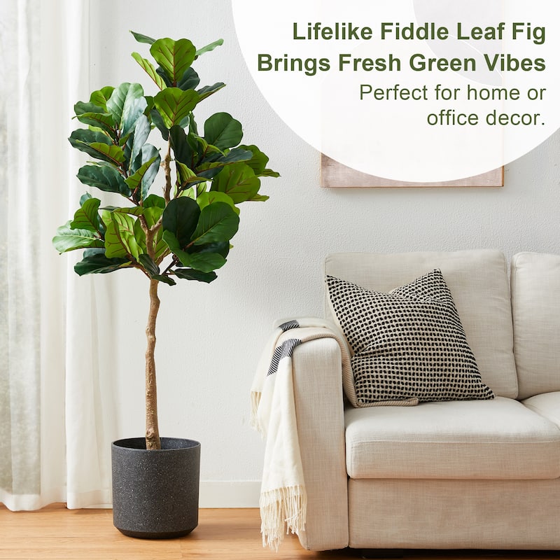 Glitzhome 5ft 61"H Real Touch Fiddle Leaf Fig Artificial Tree in Pot - 23.5"D x 61"H