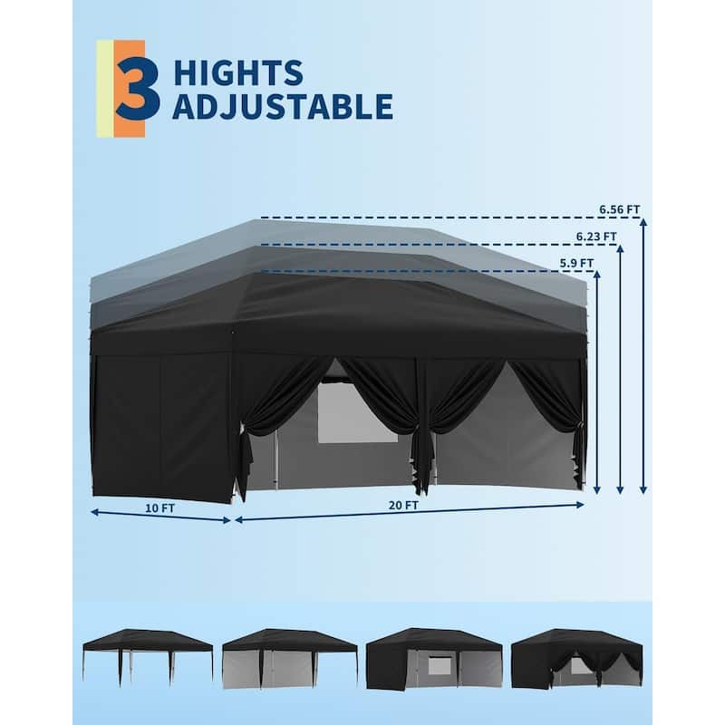 10'x20' Instant Pop-Up Canopy Tent, 6 Removable Sidewalls - 10*20Ft