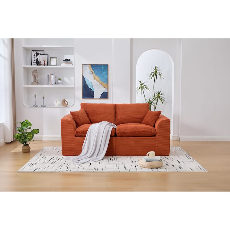 Modern 2-Seater Corduroy Cloud Sofa Modular 2-Piece Sectional Sofa with Removable Covers, for Living Room, Bedroom, Orange
