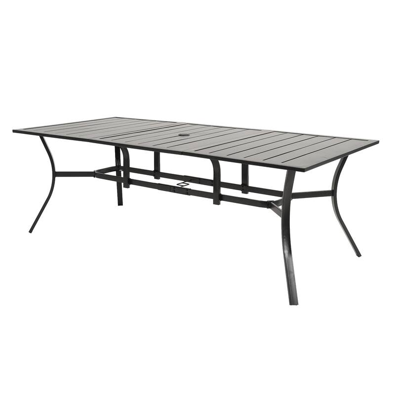 Aoodor Patio Metal Dining Table with Adjustable Umbrella Hole - Brown - 82.6"L x 38"W x 28.4"H