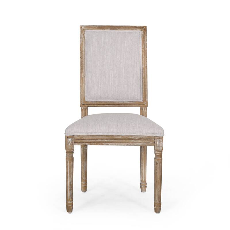 [Set of 2]Dining Chairs -Elegant Backrest & Upholstered Seats with Fluted Legs -Rustic Weathered Finish -Rubberwood Frame