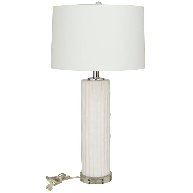 White Ceramic Fluted Base Table Lamp with Drum Shade