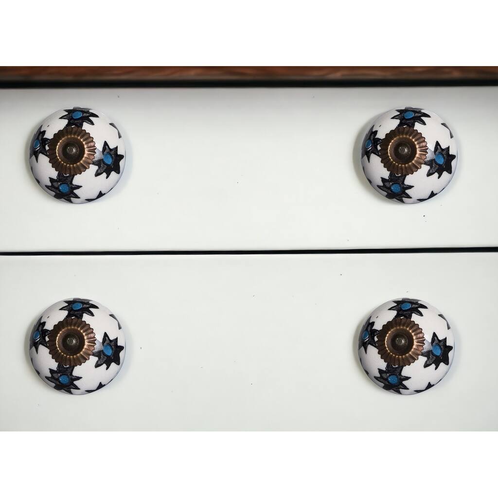 HomeRoots Set of Eight Black And White Ceramic And Metal Drawer Pull Knobs - 1.5' X '1.5' X '1.5