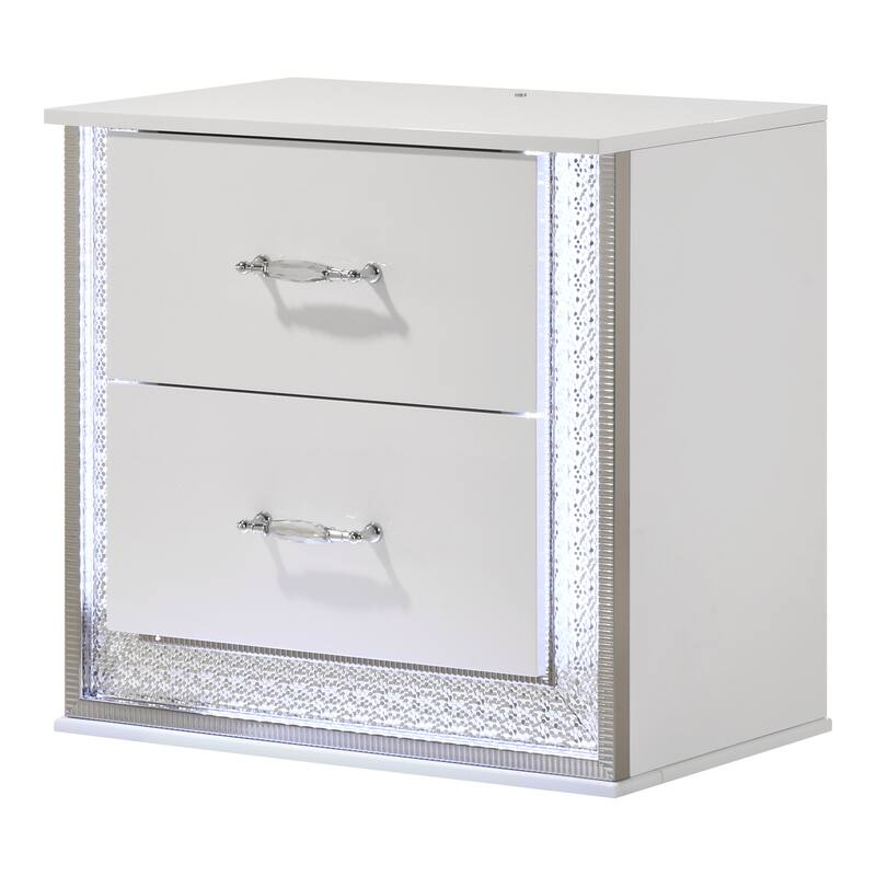 Furniture of America Andrea Modern White 2-Drawer Nightstand with LED Accent Lighting