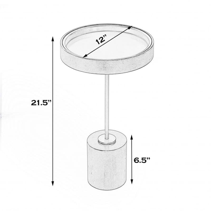 21.5” Solid Wood Round Accent Table with Rose Gold Top and Black Block Base Distressed Finish - 21.5"H x 12"W x 12"L