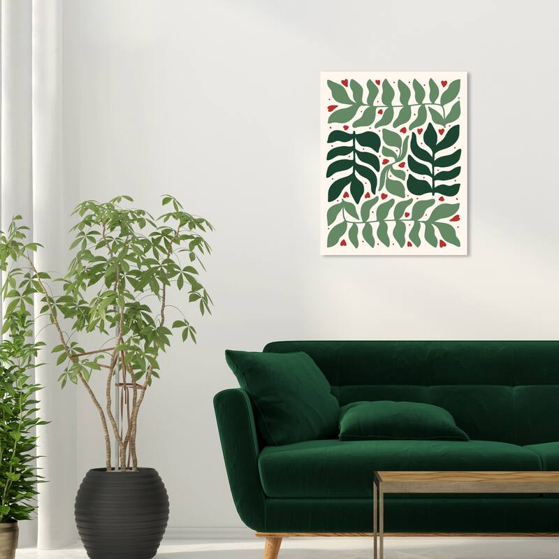 Wynwood Studio Canvas Holiday and Seasonal Leaf Vines with Red Fruits Green Modern & Contemporary Wall Art Canvas Print - 20 x 24