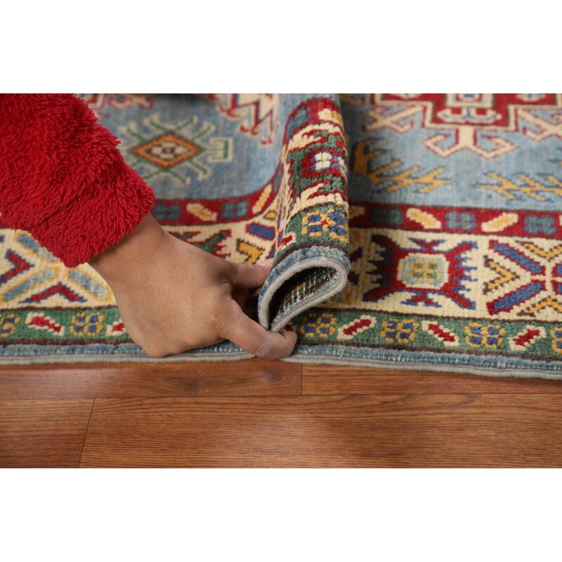 Blue Kazak Foyer Rug Handmade Geometric Accent Wool Carpet - 2'9"x 4'3"